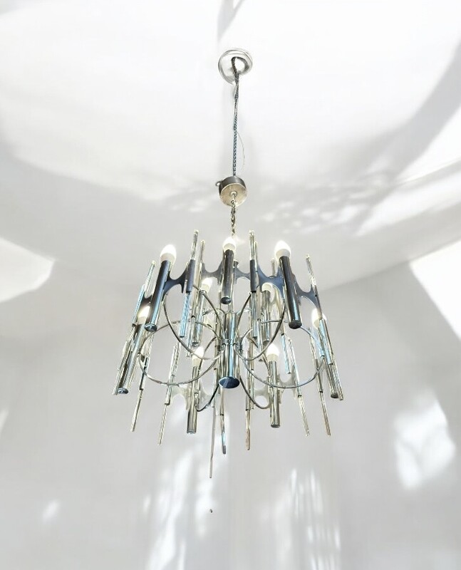 L 491 AG Chandelier glass tube by Gaëtano Scoliari / pair of sconces available 