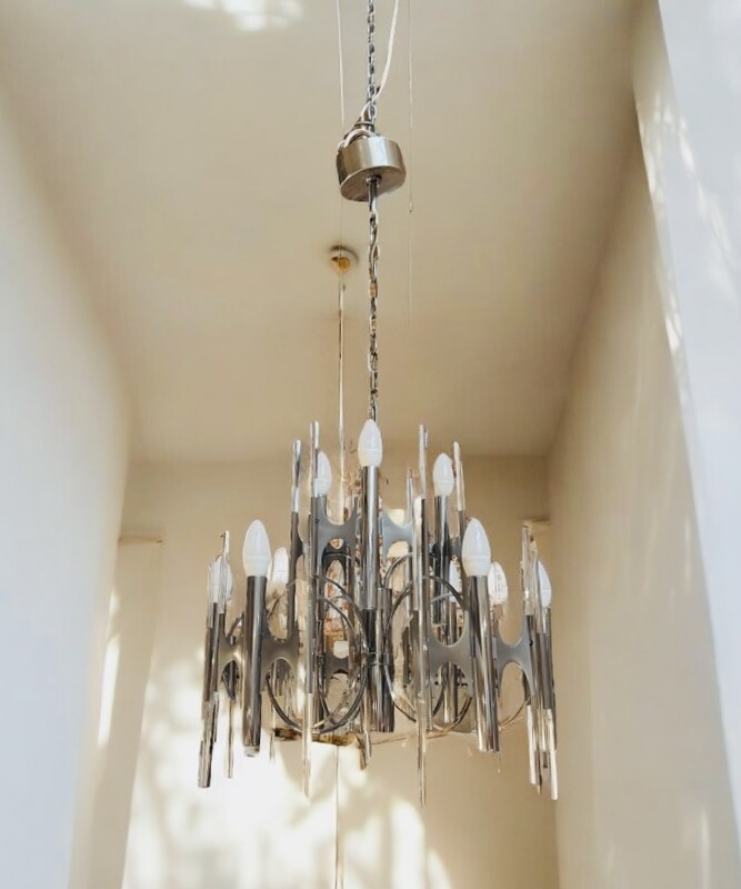 L 491 AG Chandelier glass tube by Gaëtano Scoliari / pair of sconces available 