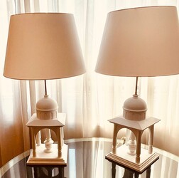 L 500 YD pair of white pagode lamps 