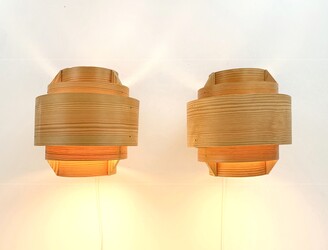 L 503 JB Pair wooden wall lamps by HA Jakobsson for Markaryd