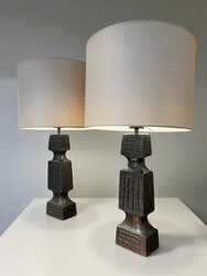 L 515 JFC pair of brutalist patinages resin lamps