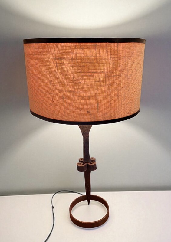 L 517 JC Antique wrought iron brutalist table lamp, 1950s