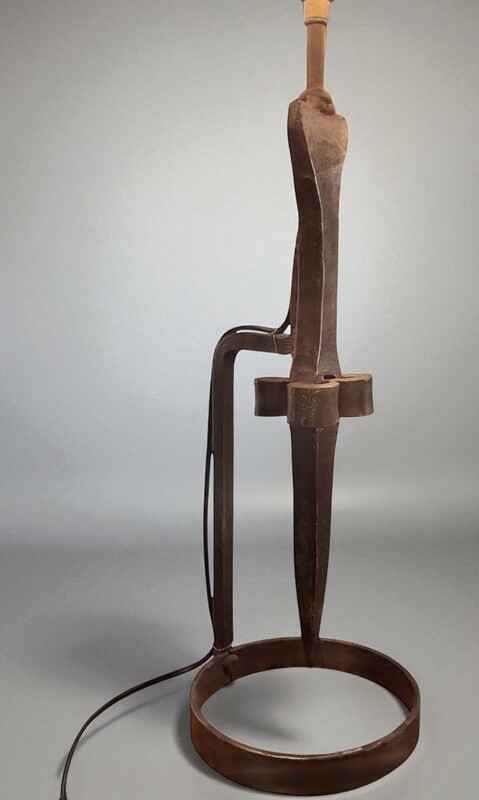 L 517 JC Antique wrought iron brutalist table lamp, 1950s