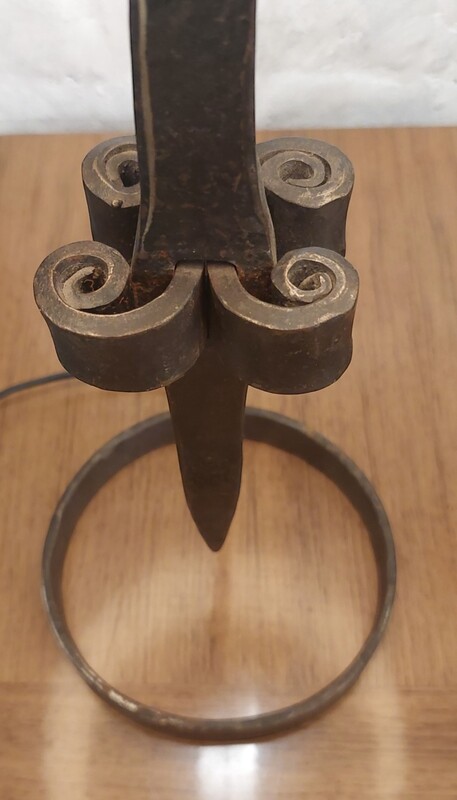 L 517 JC Antique wrought iron brutalist table lamp, 1950s