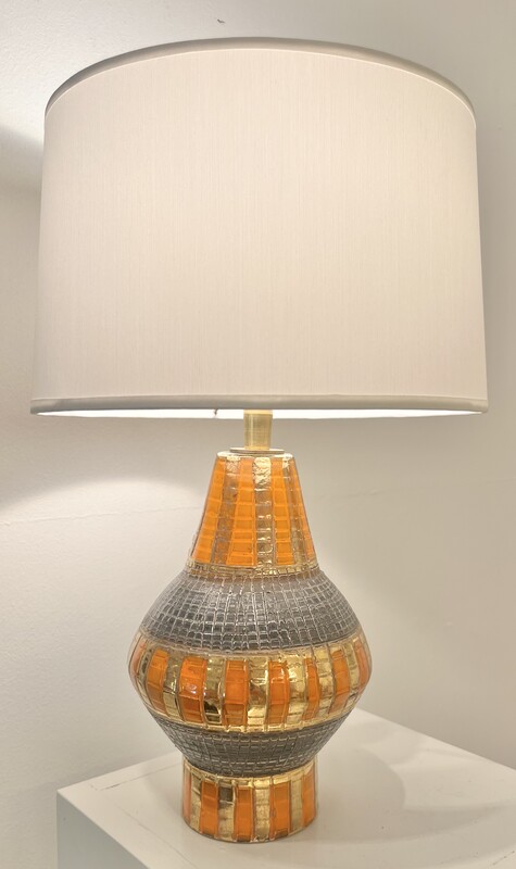 L 518 OB Orange and gold ceramic table lamp by Aldo Londi for Bitossi 