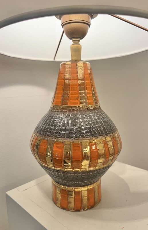 L 518 OB Orange and gold ceramic table lamp by Aldo Londi for Bitossi 