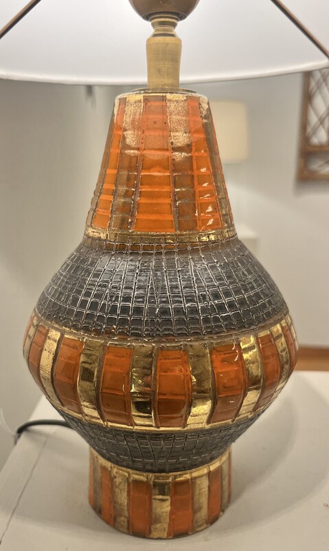 L 518 OB Orange and gold ceramic table lamp by Aldo Londi for Bitossi 