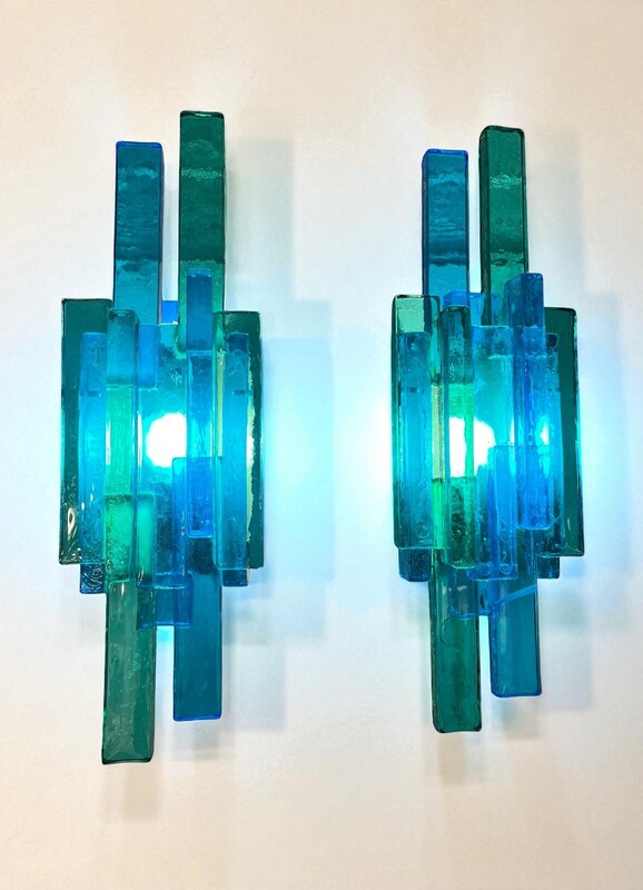 L 536 JB Pair Wall Lights in blue glass Design Svend Aage Sorensen Holm Sorensen, Denmark