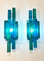 L 536 JB Pair Wall Lights in blue glass Design Svend Aage Sorensen Holm Sorensen, Denmark