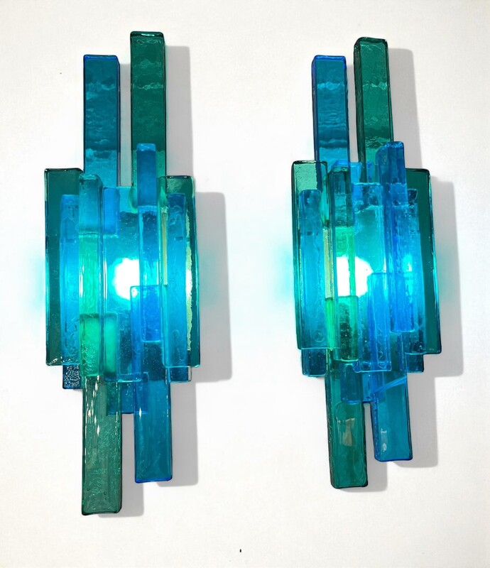 L 536 JB Pair Wall Lights in blue glass Design Svend Aage Sorensen Holm Sorensen, Denmark