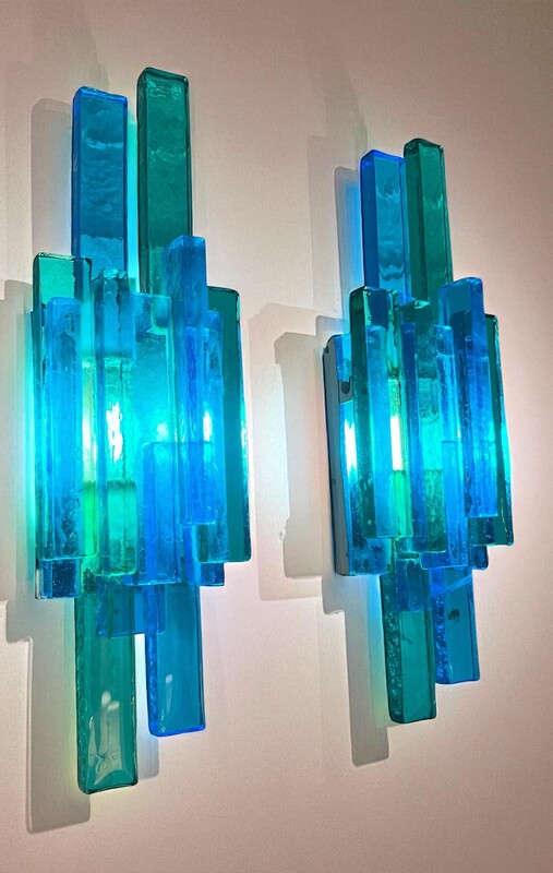 L 536 JB Pair Wall Lights in blue glass Design Svend Aage Sorensen Holm Sorensen, Denmark