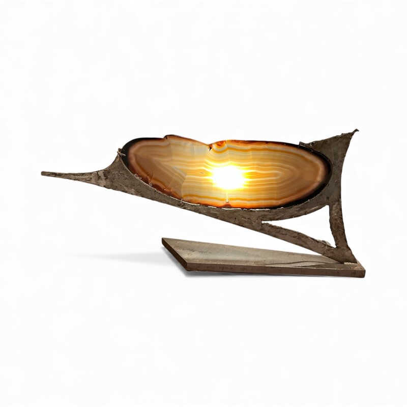 L 554 JFC brutalist lamp with agate, 1970’s