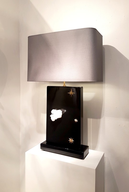 L 558 AG Pair resine brass and quartz table lamps by Stan Usel
