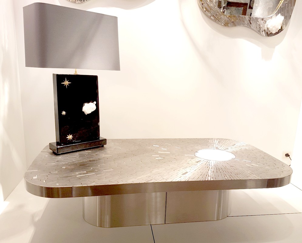 L 558 AG Pair resine brass and quartz table lamps by Stan Usel