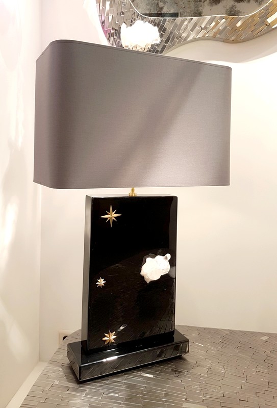 L 558 AG Pair resine brass and quartz table lamps by Stan Usel