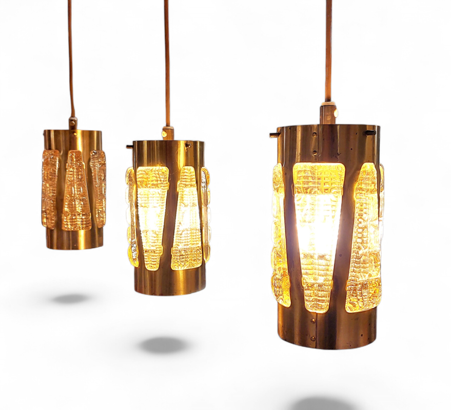 L 566 JC Set brutalist hanging lamps by Vitrika, Denmark 1970s