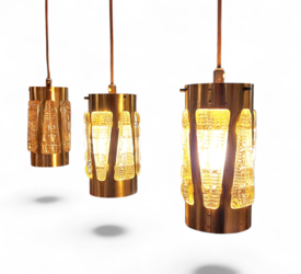 L 566 JC Set brutalist hanging lamps by Vitrika, Denmark 1970s