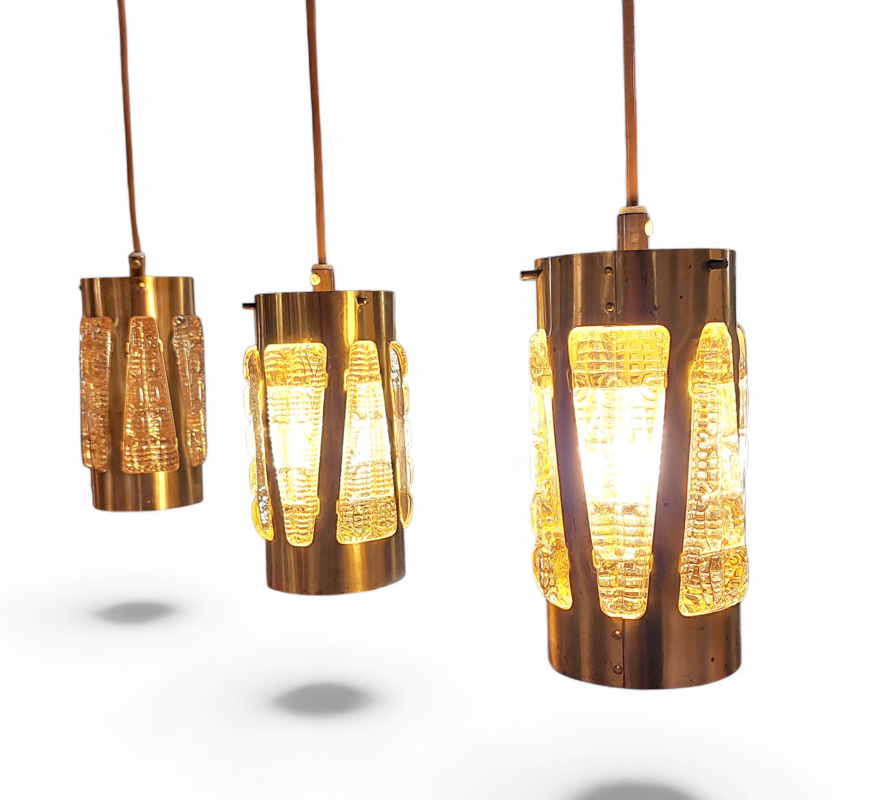 L 566 JC Set brutalist hanging lamps by Vitrika, Denmark 1970s