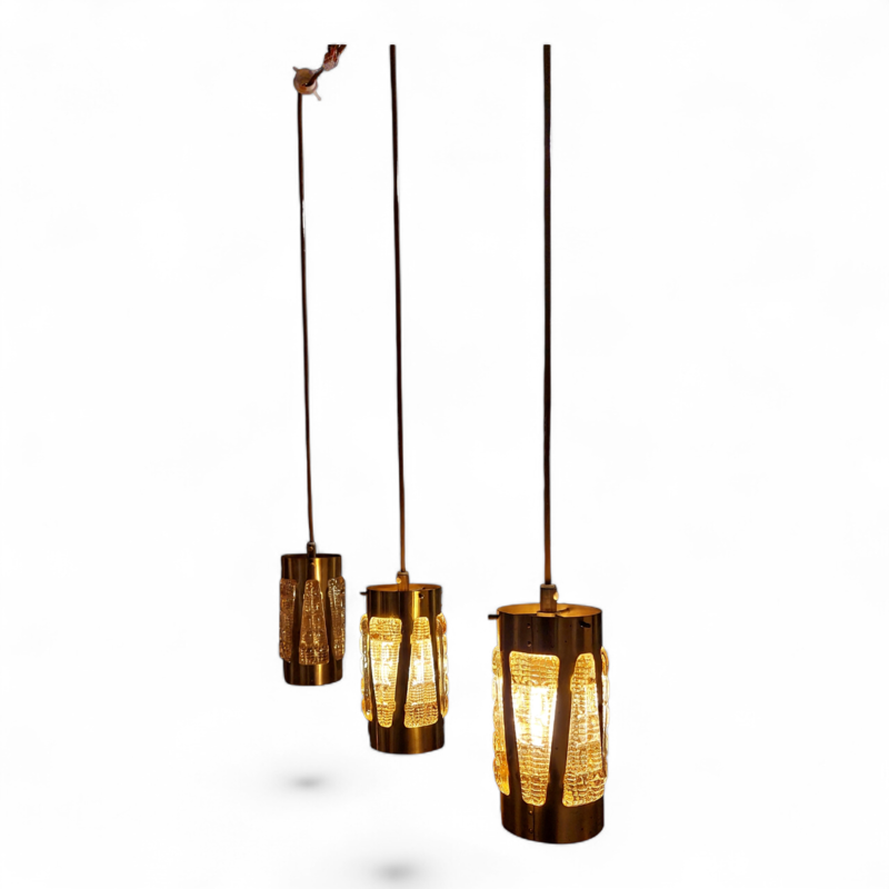 L 566 JC Set brutalist hanging lamps by Vitrika, Denmark 1970s