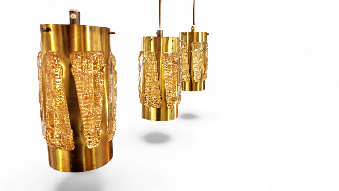 L 566 JC Set brutalist hanging lamps by Vitrika, Denmark 1970s