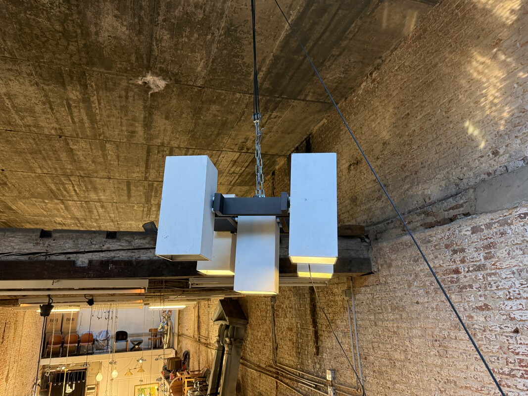 L 570 AG rare historic chandelier from Royal Belge designed by R. staples and P. Dufau 1960,s