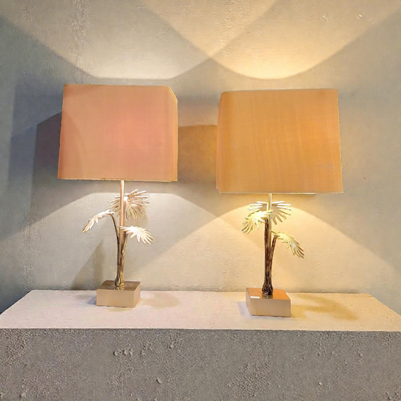 L 579  JC Pair silver plated regency table lamps France 1960s 