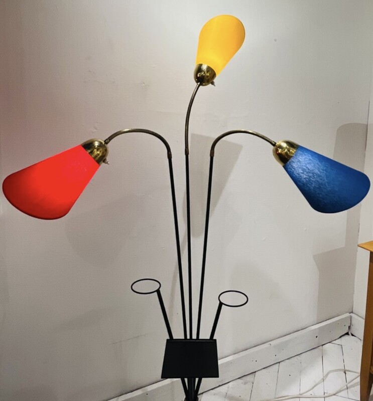 L 588 AS Midcentury, tricolore adjustable floor lamp, 1950´s, restored 