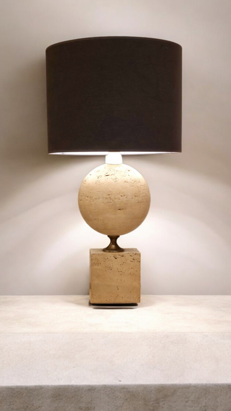 L 598 JC Large travertine table lamp by Philippe Barbier, France 1980s 