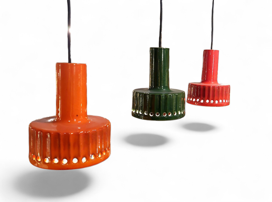 L 619 JC Set 3 cermaic hanging lamps 1970s
