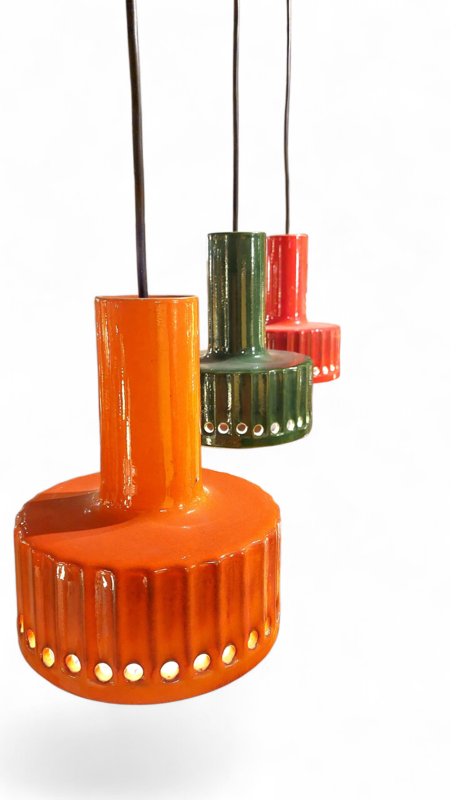 L 619 JC Set 3 cermaic hanging lamps 1970s