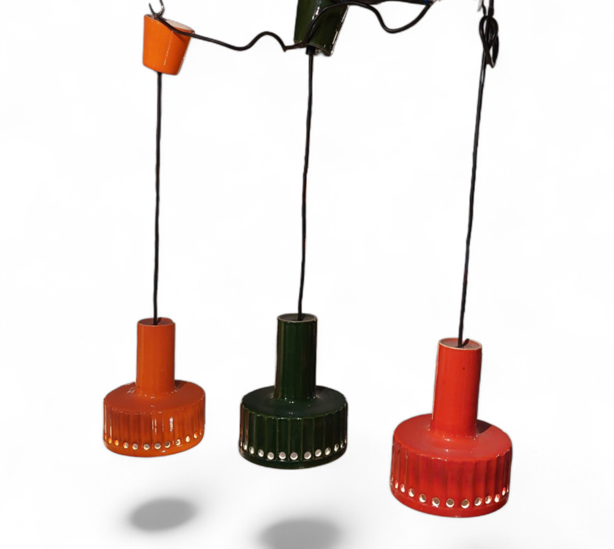 L 619 JC Set 3 cermaic hanging lamps 1970s