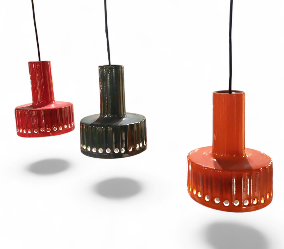 L 619 JC Set 3 cermaic hanging lamps 1970s