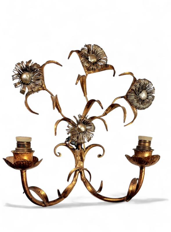 L 632 JC Pair flowers gilt and silver iron scones Mason Baguès 1940s