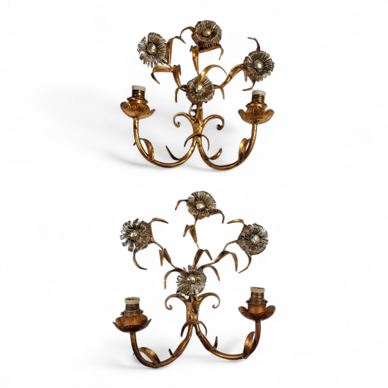 L 632 JC Pair flowers gilt and silver iron scones Mason Baguès 1940s