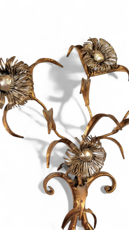 L 632 JC Pair flowers gilt and silver iron scones Mason Baguès 1940s