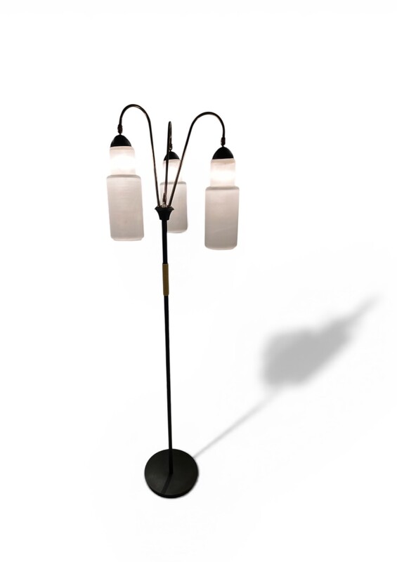 L 633 AS Floor lamp with 3 opaline glass candle holders , Italy 1955