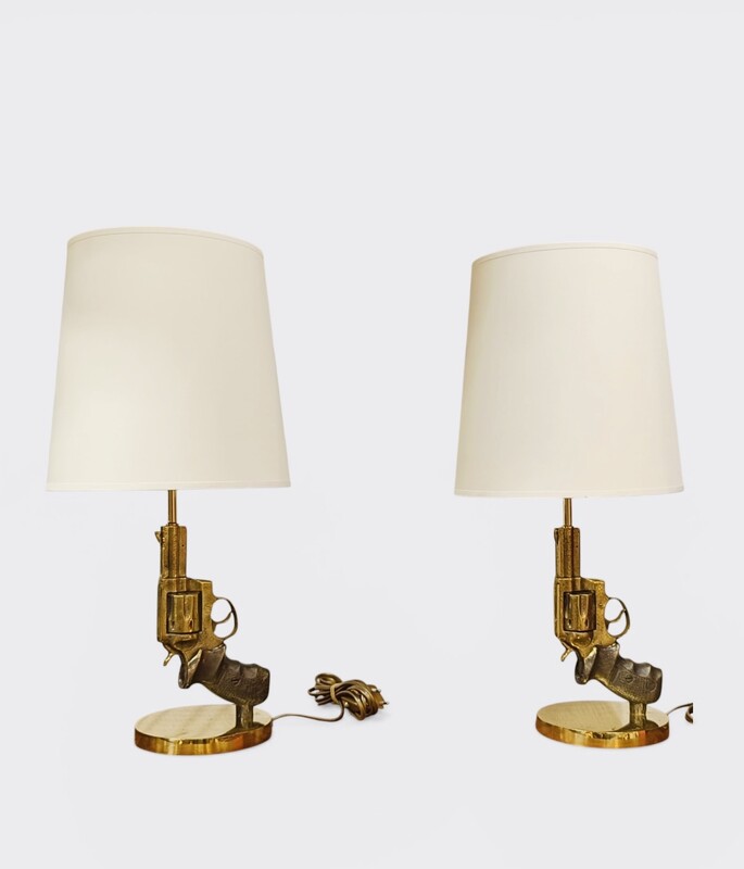 L 638 YO pair of solid bronze gun lamps
