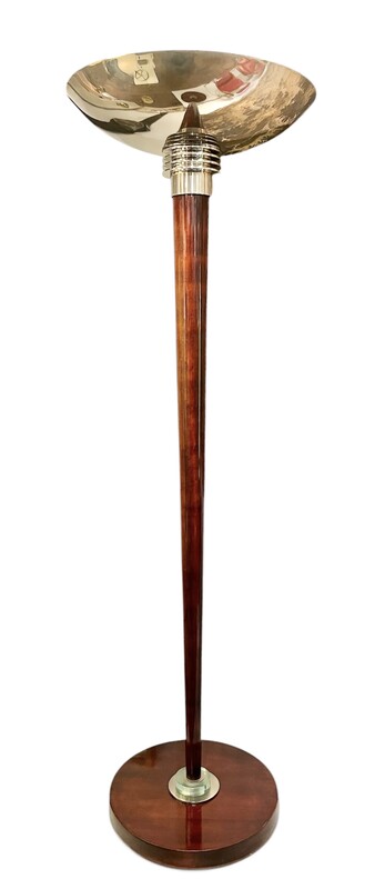L 644 art deco nickel-plated steel and wood floor lamp, 1930’s