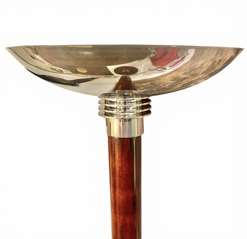 L 644 art deco nickel-plated steel and wood floor lamp, 1930’s