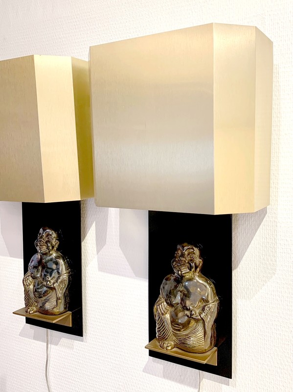 L 646 RD Pair of sconces with Buddha 1970s, France 