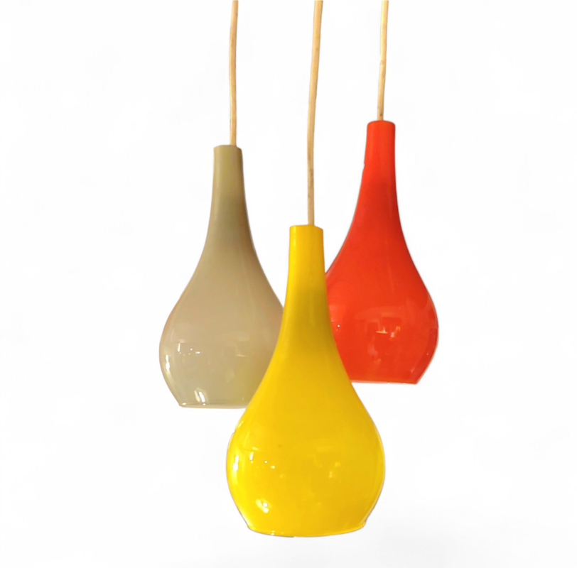 L 656 JC Set hanging lamps blown colored glass by Vistosi, Murano 1970s 