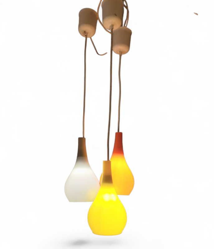 L 656 JC Set hanging lamps blown colored glass by Vistosi, Murano 1970s 