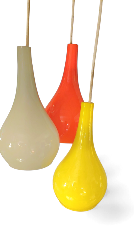 L 656 JC Set hanging lamps blown colored glass by Vistosi, Murano 1970s 