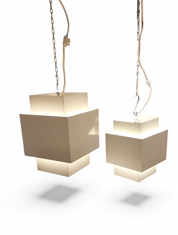 L 679 JC Pair Lacquered metal hanging lamps by Hans Agne Jakobsson 1970s