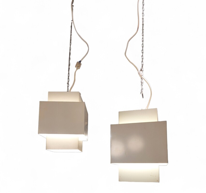 L 679 JC Pair Lacquered metal hanging lamps by Hans Agne Jakobsson 1970s