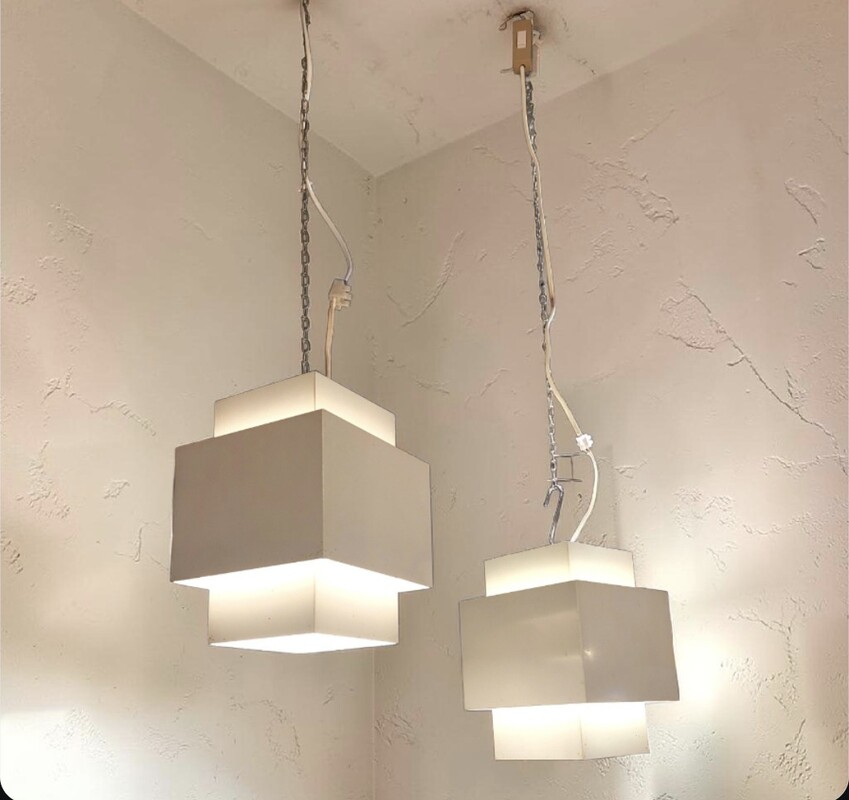 L 679 JC Pair Lacquered metal hanging lamps by Hans Agne Jakobsson 1970s