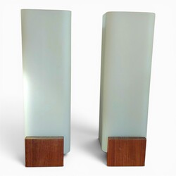L 685 JC Pair opal glass and wood wall lamps by Louis Kalff, 1960s