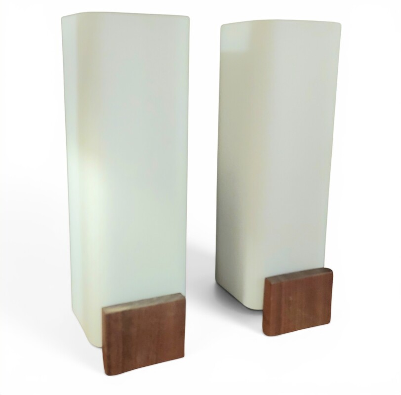 L 685 JC Pair opal glass and wood wall lamps by Louis Kalff, 1960s