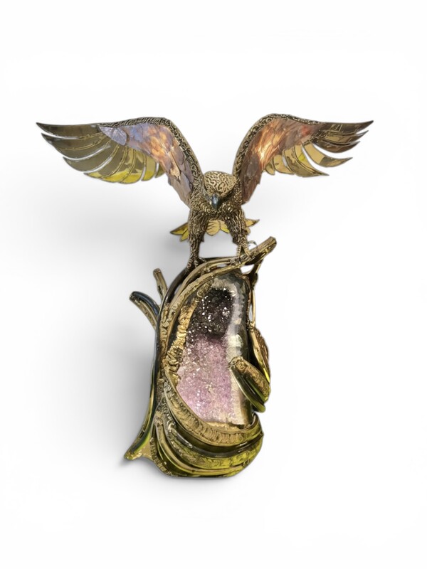 L 686 APO falcon lamp, brass agate and mica by Richard and Isabelle Faure, circa 1970