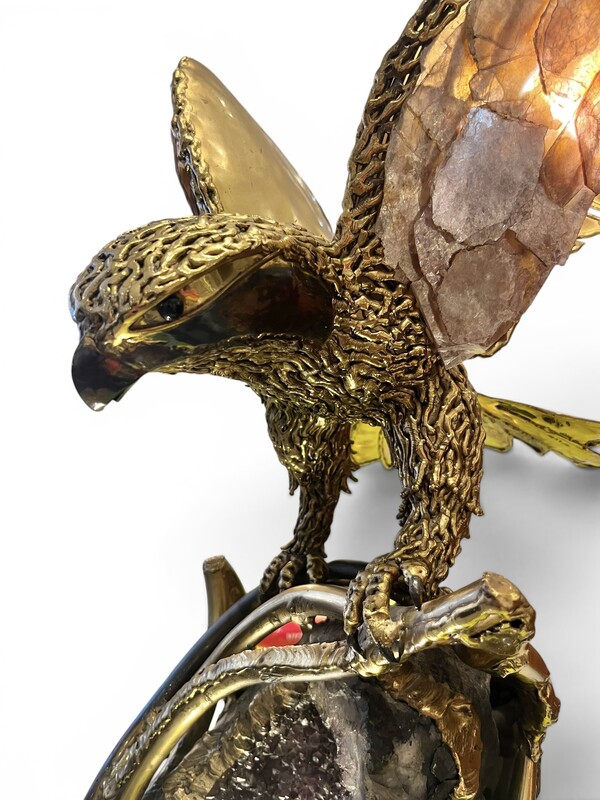 L 686 APO falcon lamp, brass agate and mica by Richard and Isabelle Faure, circa 1970